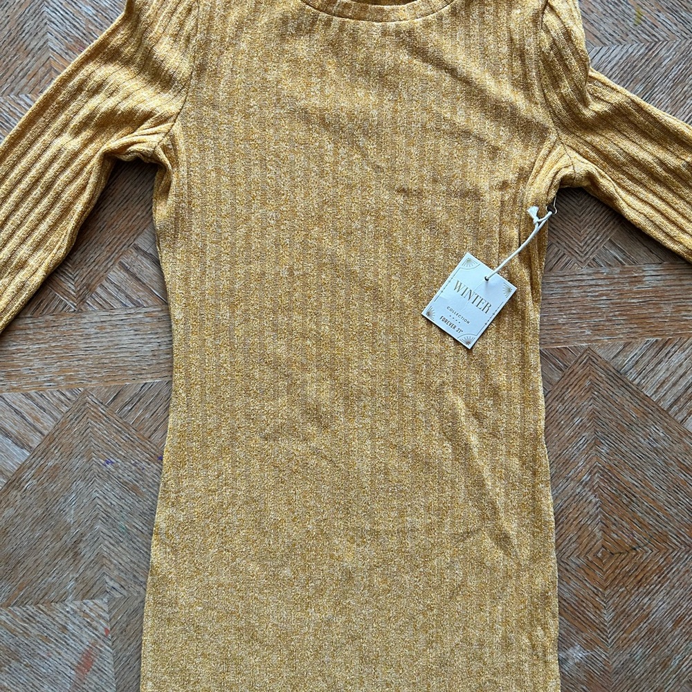 Mustard Yellow Ribbed Knit Dress